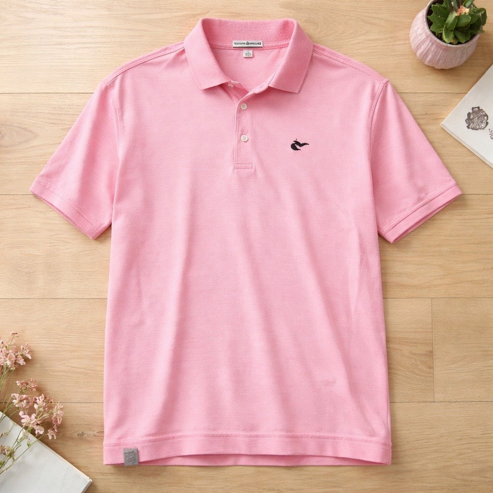 Peter Millar Mens L Pink Micro Stripe Cotton Polo Shirt Short Sleeve Logo
